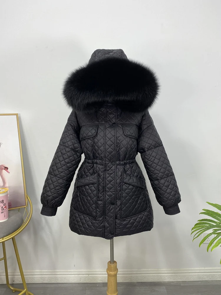 Autumn and winter new down jacket in long paragraph waist fox fur collar thickening warm jacket y2k Clothes brawomen 2022 new in
