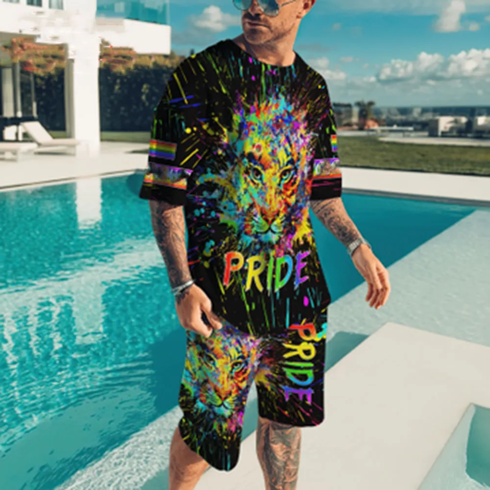 Men's Short Sleeve Set Fashion Men's Set 3D Shirt+shorts Set Two Piece Casual Men's Sportswear Set Summer Pant Closure Type