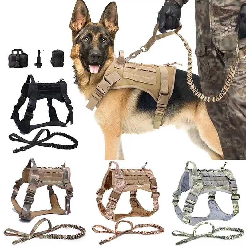 Askeri taktik köpek koşum K9 alman çoban açık eğitim yeleği köpek koşum ve tasma seti orta büyük köpekler için aksesuar