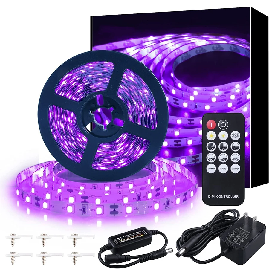 

Ультрафиолетовая Светодиодная лента, 5 м, Светодиодная лента с дистанционным управлением, 395 нм, Светодиодная лента, фотолампа 12 В, гибкая фиолетовая Светодиодная лента, не водонепроницаемая