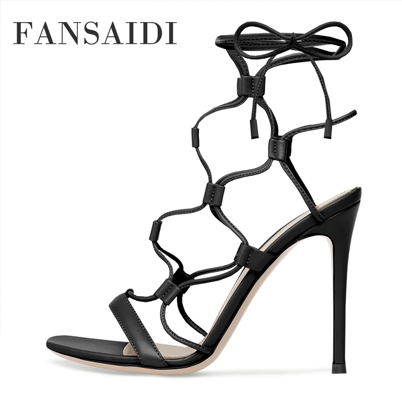 

FANSAIDI Summer Sexy Sandales Fashion Women's Shoes Ankle Strap Pointed Toe Stilettos Heels New Narrow Band 41 42 43 44 45 46