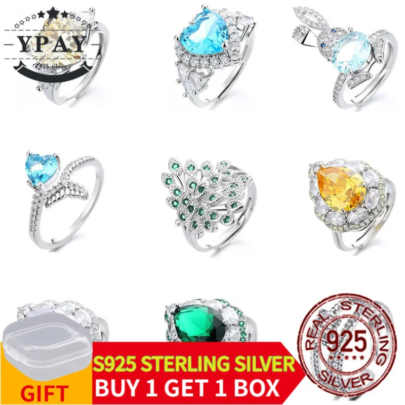 

YPAY 925 Sterling Silver Rings for Women Zircon Flash Ring Live Mouth Fashion Ring Women's Ring Wedding Engagement Jewelry