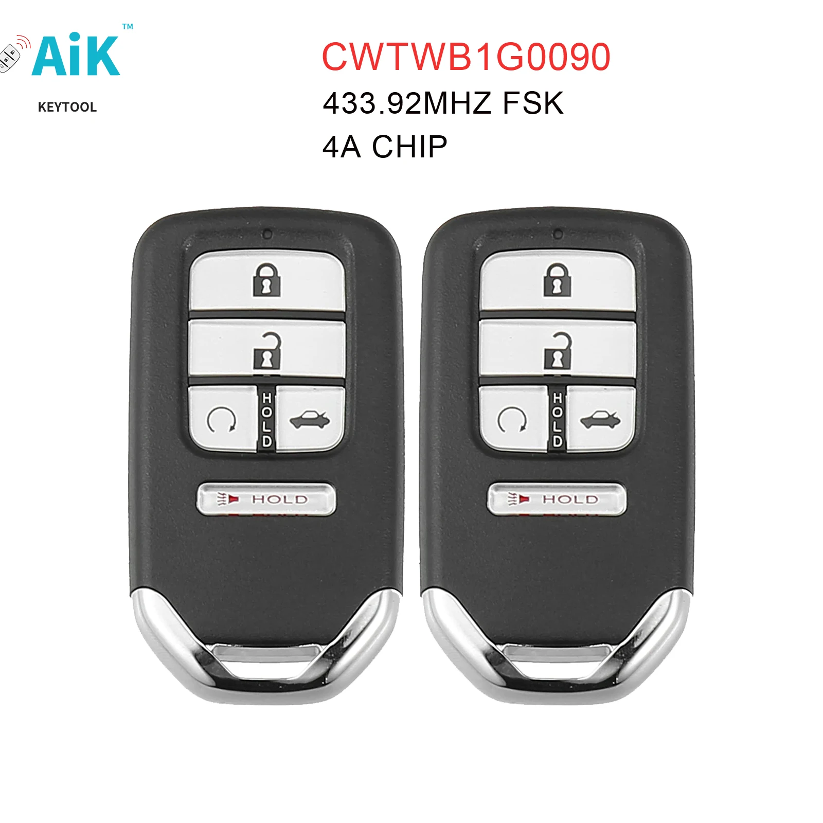 

AIKKEY Pair Keyless Prox Smart Card Remote Car Key Fob for Honda Accord 2018 2019 2020 433MHz 4A Chip 5 Button CWTWB1G0090