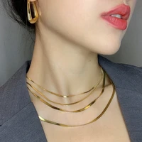hot fashion unisex snake chain women necklace choker stainless steel herringbone gold color chain necklace for women jewelry3pcs