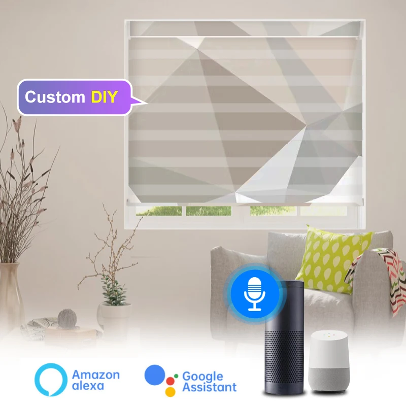 

Custom Motorized Window Blinds Half Blackout Zebra Blinds Light Filtering Roller Blinds DIY Day and Night Curtains Blinds