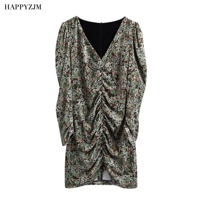 

Женское мини-платье с принтом, модное пикантное облегающее Плиссированное короткое теплое вечерние с V-образным вырезом и длинным рукавом, ...