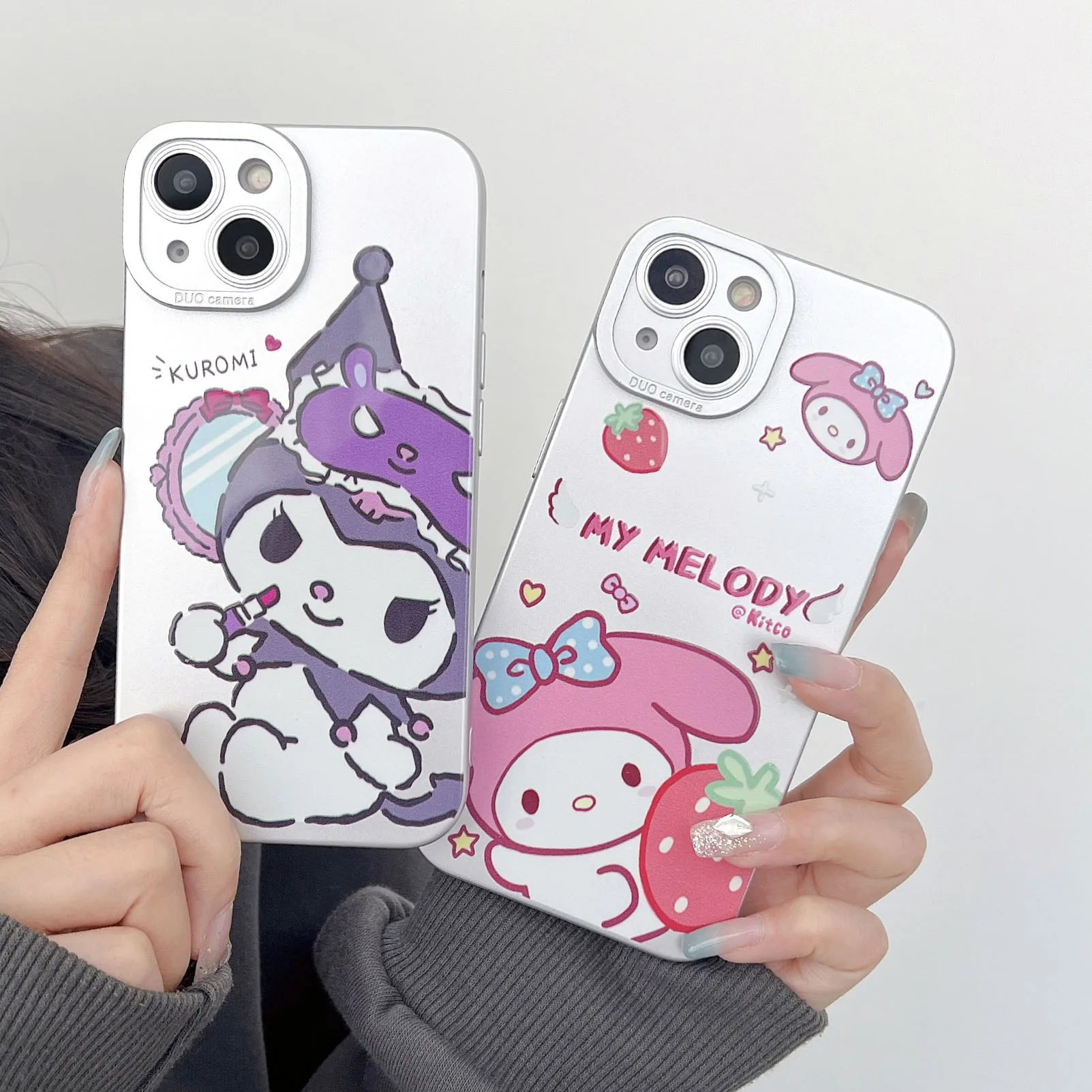 

Sanrio Kuromi My Melody vintage silver Phone Cases For iPhone 14 13 12 11 Pro Max X XS MAX 8 7 Plus SE 2023 Back Cover