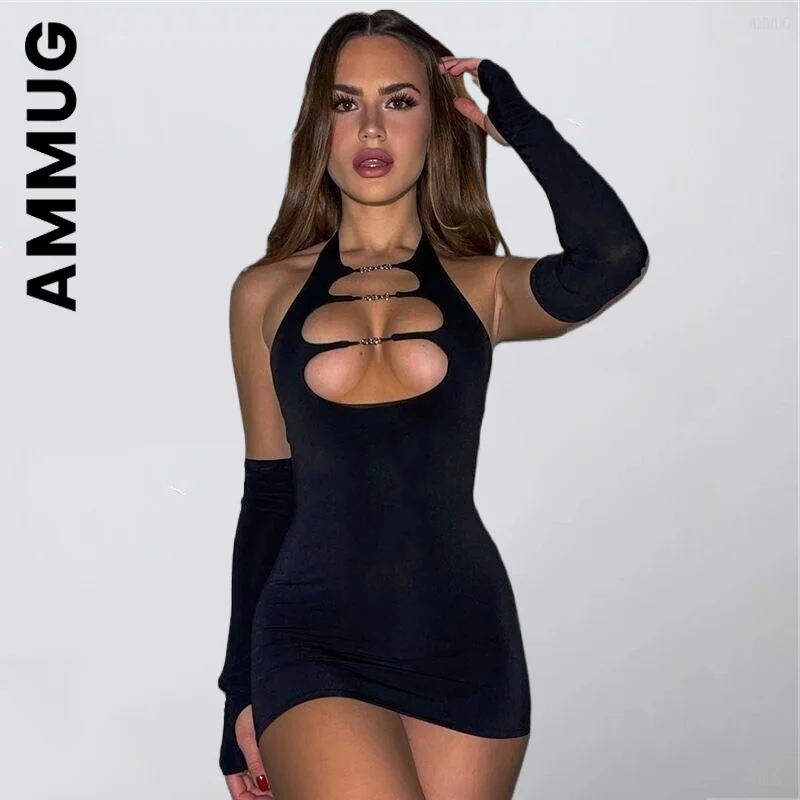 

2022 Sexy Print Summer Halter Neck Cut Out Bodycon Mini Dress Women Half Sleeve Backless Stretchy Dresses Clothes