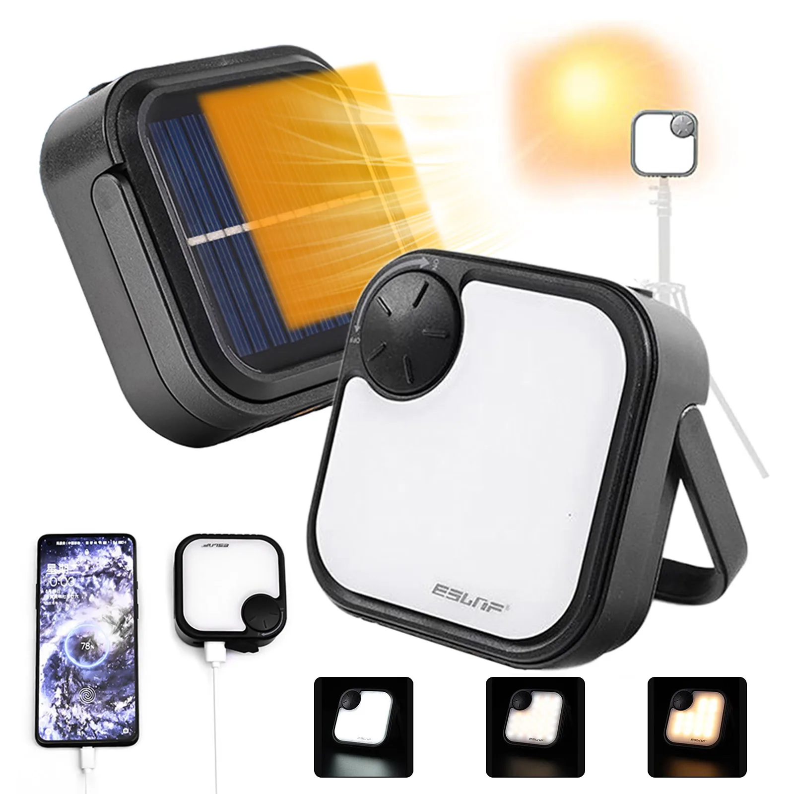 

IP4 Solar Camping Lantern Portable Tent Lamp USB Rechargeable Work Light Spotlight Outdoor Emergency Power Bank Flood Light