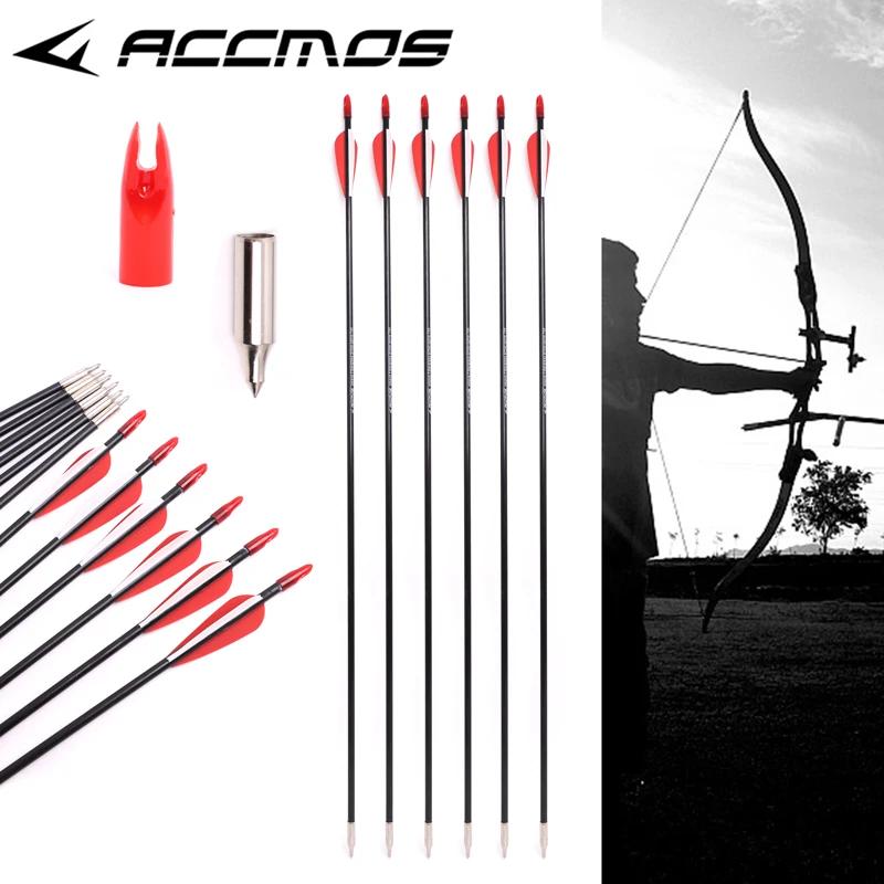 

12pcs ID 4.2 mm Archery Pure Carbon Arrows Spine1000 2 Red 1 White Arrow Feather For Recurve and Compound Bow Shooting