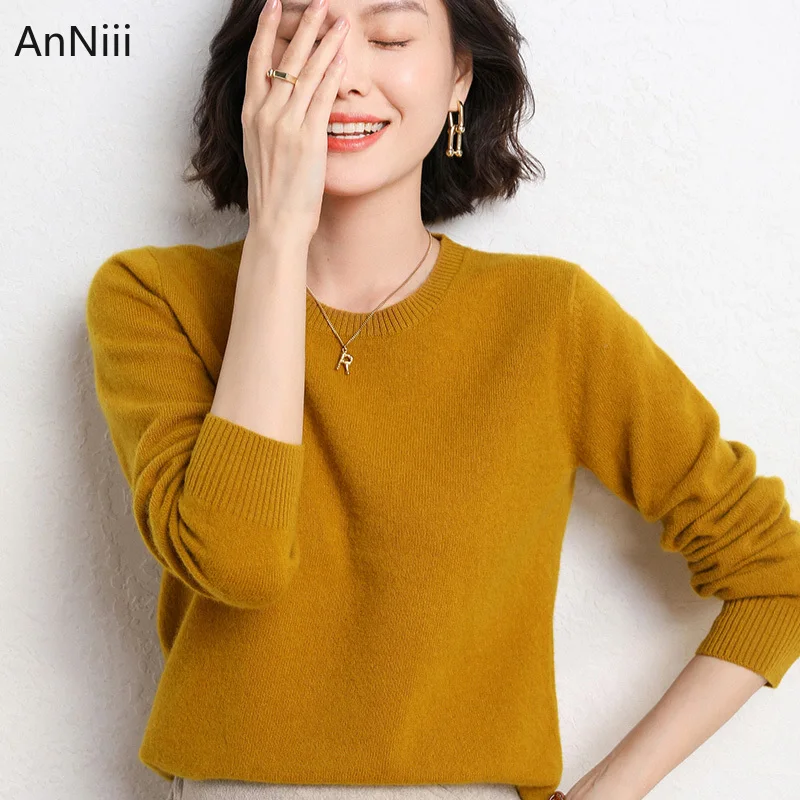 Women's Pullover Woman Clothing T-shirt Basic O Neck Clothes Korean Fashion Long Sleeve Top  Blouses Sweatshirts Sweaters Ami