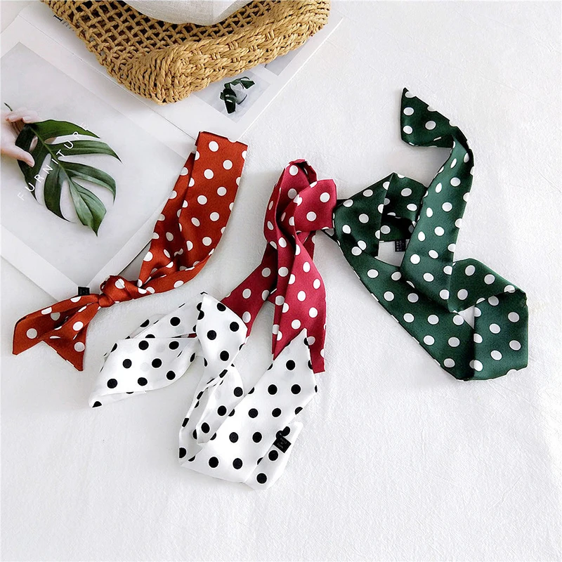 

New 90x5cm Silk Scarf Fashion Print Long Ribbon Hair Tie Band Elegant Retro Thin Neck Scarves Office Lady DIY Hair Band Headband
