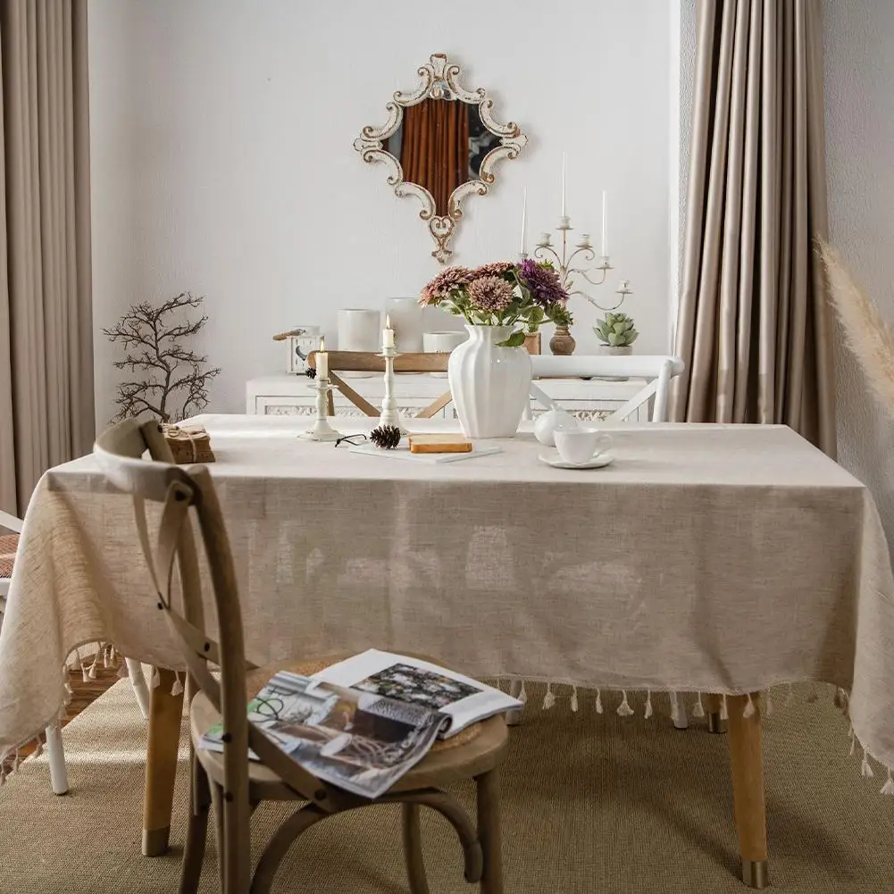 

Linen Tablecloth Tassel Rectangular Table Cloth Wedding Dust Cover Desk Tablecloth Cover Coffee White Xmas Thickened Decora S3z8