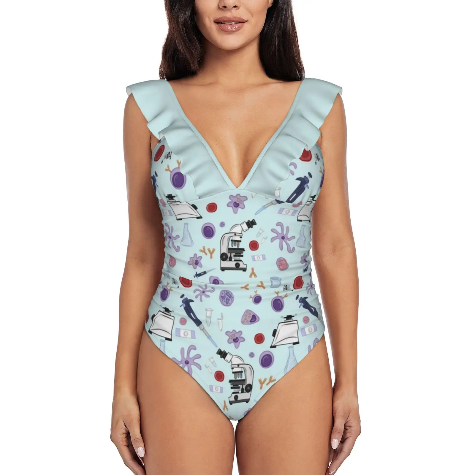 

Наука! Купальник с глубоким V-образным вырезом и оборками