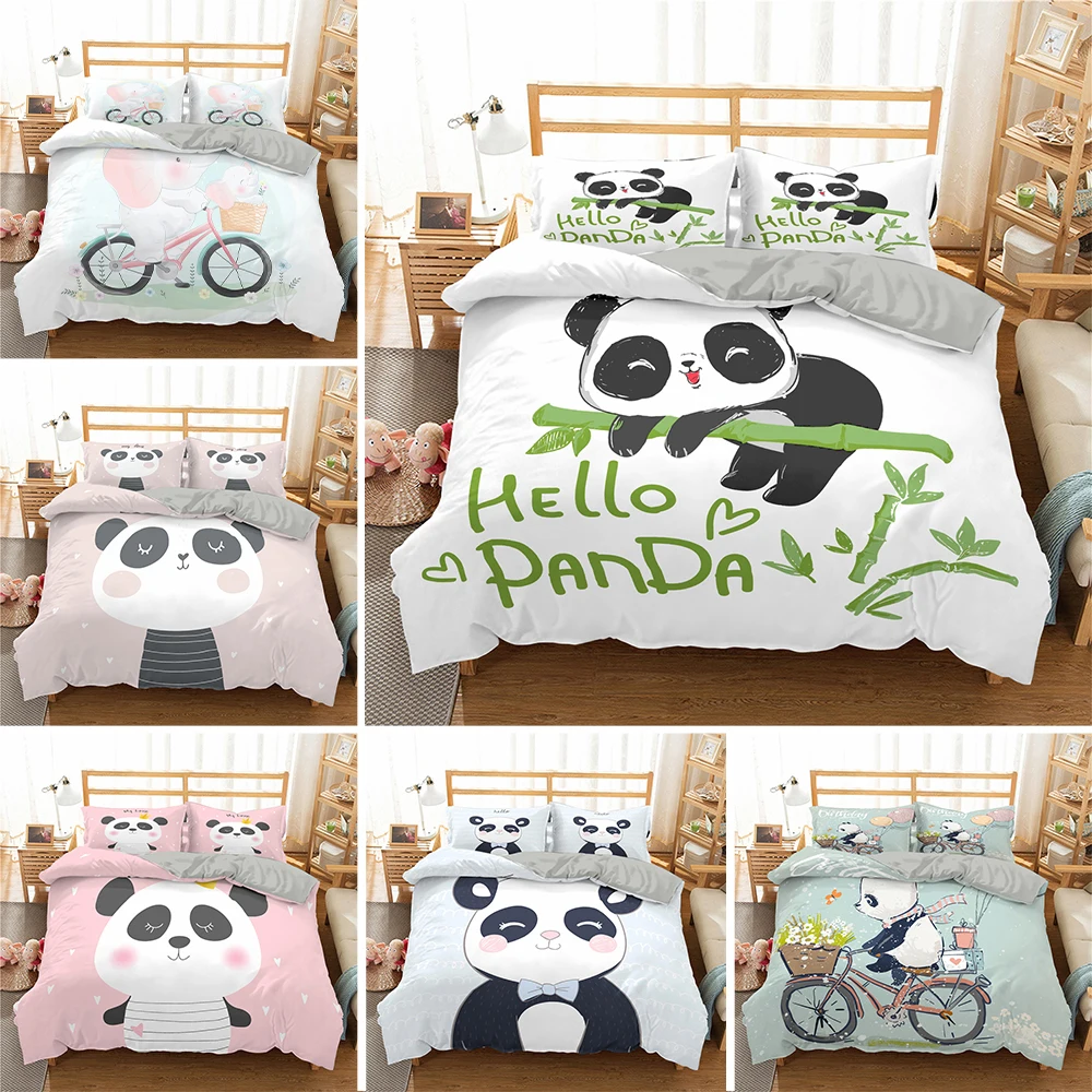 

Комплект постельного белья для мальчиков, с рисунком панды, Мультяшные животные, пододеяльник, наволочка, односпальный, двуспальный компле...