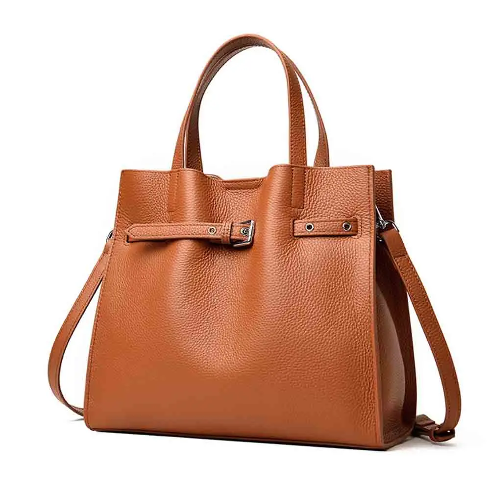 

Motingsome retro genuine leather tote bag for women buckles handbags and purses luxury calfskin female causal tote 2022 New