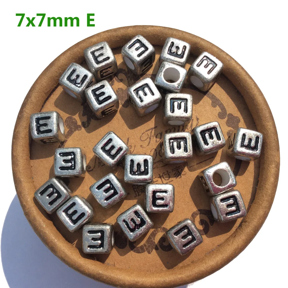 Silver Letter Beads 7mm 1900pc Acrylic Vintage Square Shape Cube Alphabets For Jewelry Making Big Hole Antique Bracelets Spacers