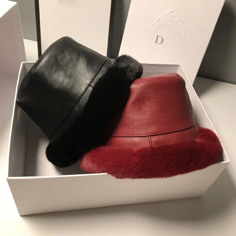 

Winter Fur Bucket Hat for Women Fashion Faux Leather Thickene Plush Warm fisherman's cap Casual Flat Basin Hat