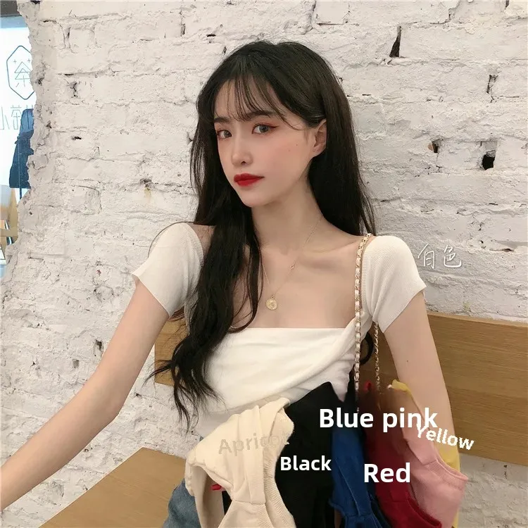 Лето 2024 новый элегантный вязаный топ во французском стиле с открытыми плечами