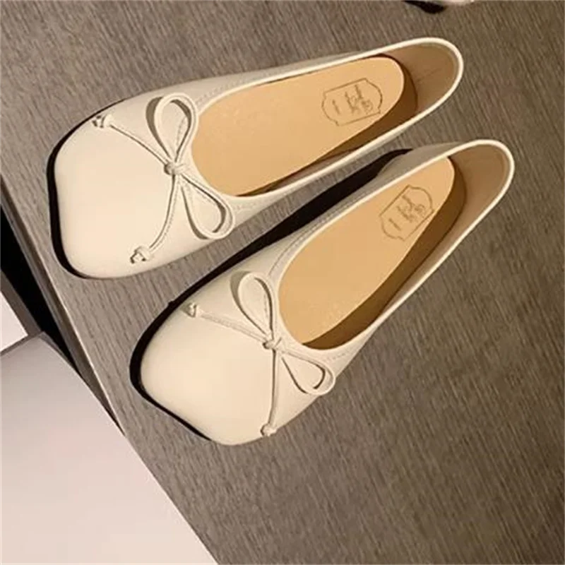 

Женские балетки с бантиком-бабочкой, однотонные туфли на плоской подошве