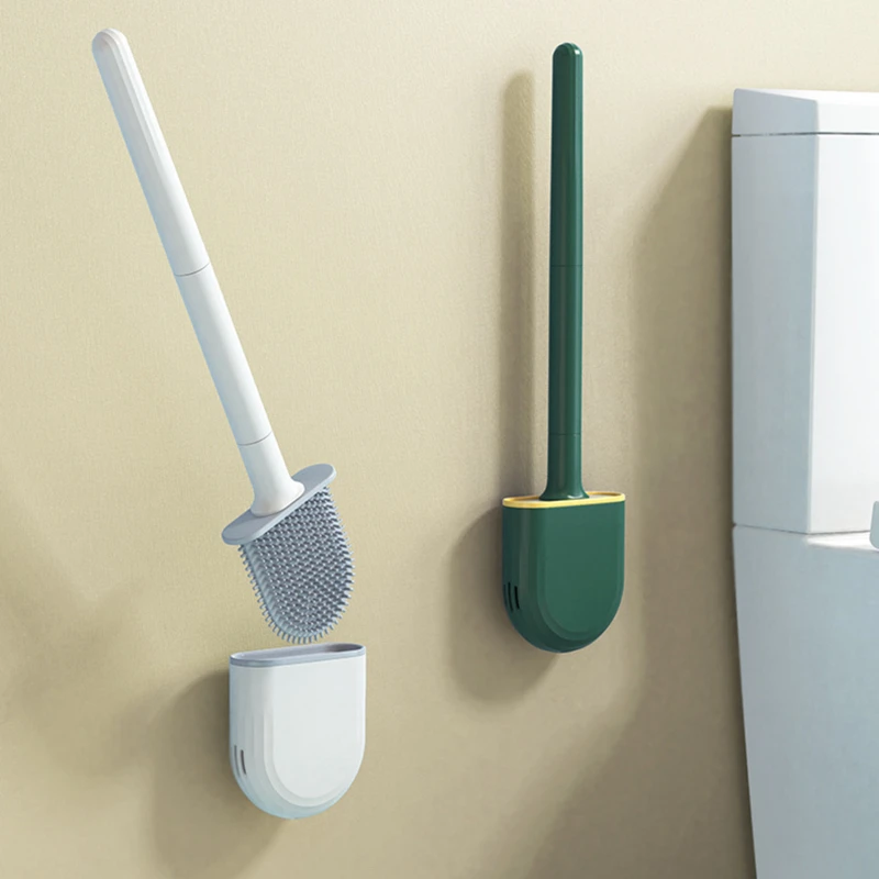 

Long Handled Black Silicone Toilet Cleaner Mini Toilet Brush with Holder Set Brush Wall Mounted WC Toilet Bathroom Accessories