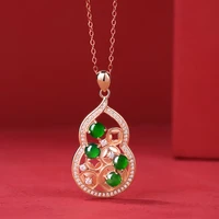 tkj s925 silver inlaid emerald lady necklace gold branch jade leaf pendant new trend clavicle chain women jewelry source spot