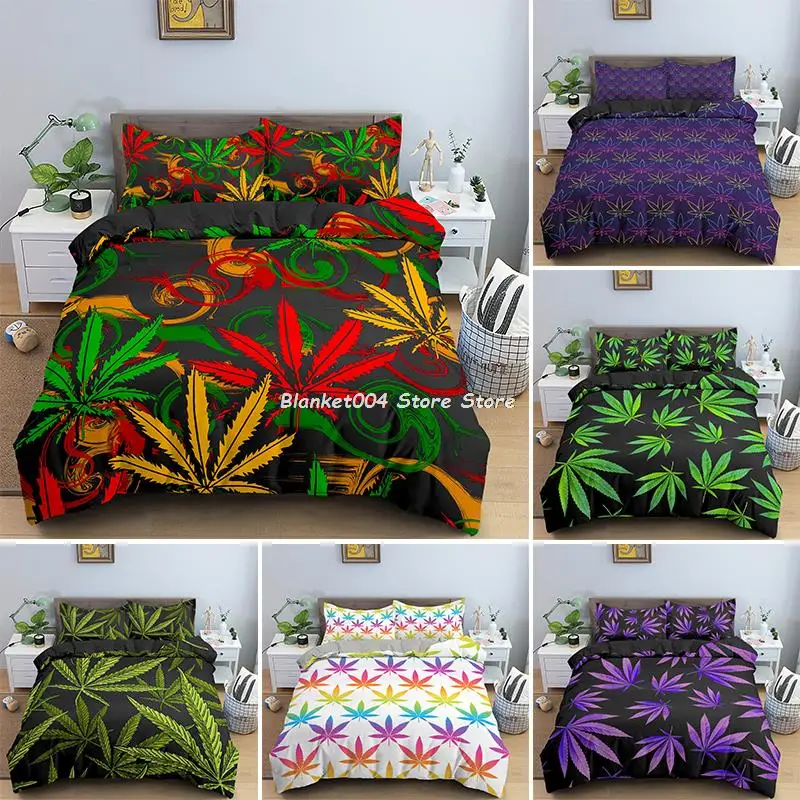 

Psychedelic Weed Leaves Bedding Sets Single Double Queen King Size Quilt Duvet Cover Set With Pillowcase 2/3 PCS Bedclothes