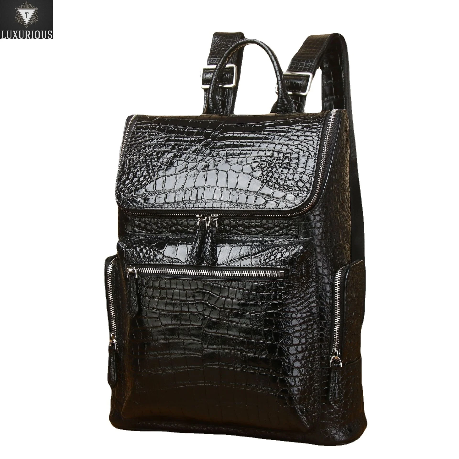

Men’s Genuine Backpack Crocodile Pattern Leather Man Traval Daypack Male School Bag For 14" Laptop mochila hombre