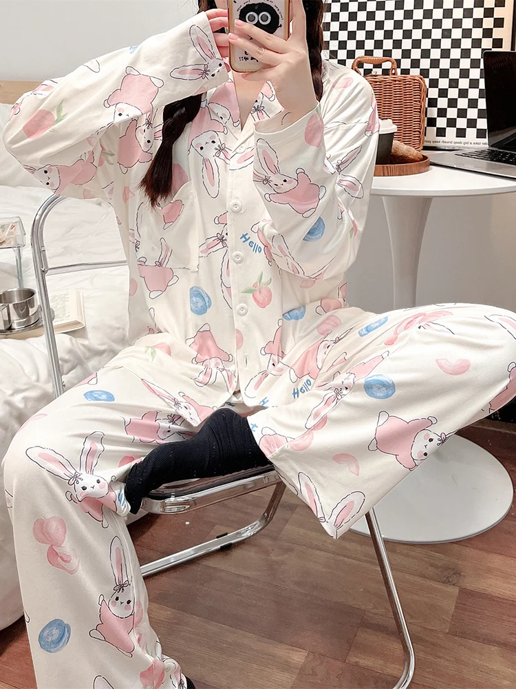 Весенне-осенняя милая пижама с героями мультфильмов для девочек женский костюм