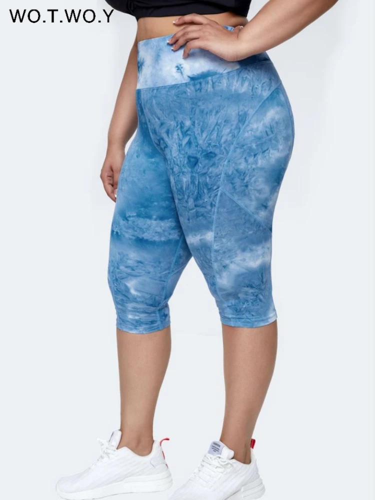 

Женские шорты с высокой талией Wo. T. W o.y, эластичные обтягивающие штаны для фитнеса, с защитой от влаги, Синие леггинсы до икры
