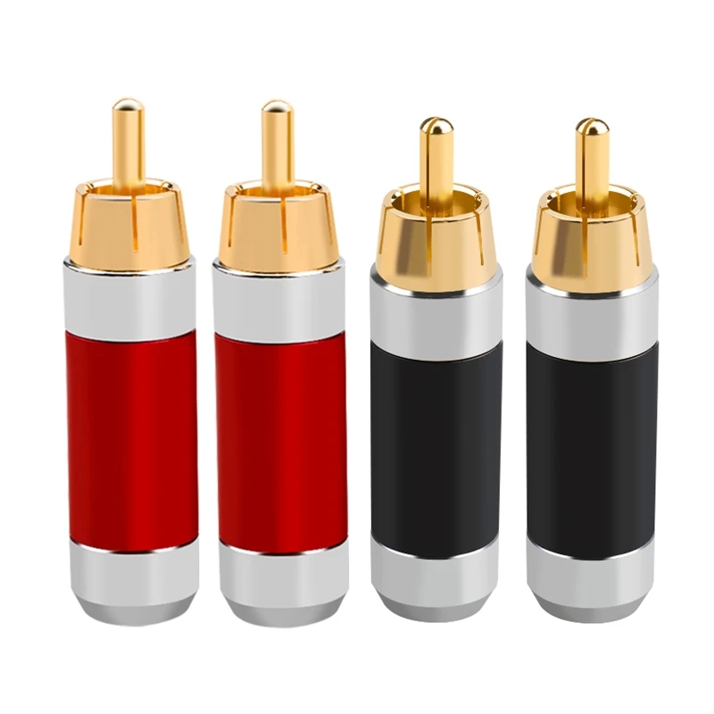 

4Pcs Gold Plated Copper RCA Plug DIY HiFi Audio Adapter CD Amplifier Signal Cable Connector
