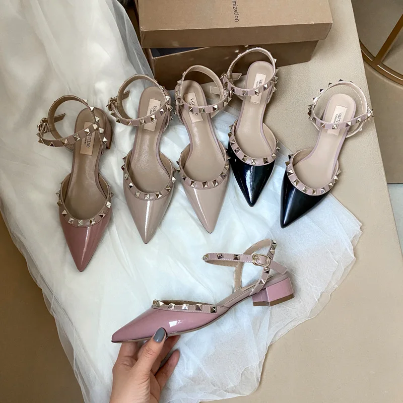 Summer Gladiator Women's Sandals 2023 With Low Heels Luxury Brand Ankle Strap Rivets Shoes Casual Noiseless Designer Square Heel