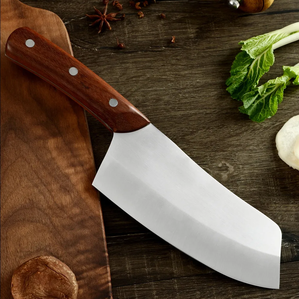 

Sowoll Full Tang Vegetable Knife Kitchen Cutlery Stainless Steel Wide Blade 7.5 Inch Butcher Meat Cutter Tool Wood Handle Knife