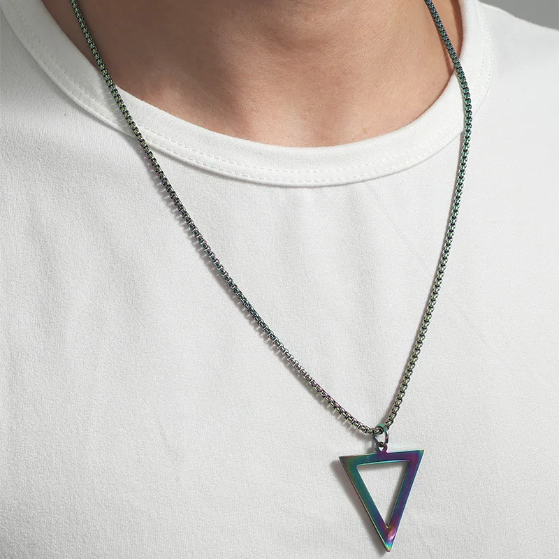 

Vintage Mens Jewellery Titanium Steel Black Triangle Pendant Necklace for Men Stainless Steel Geometric Personality Jewelery