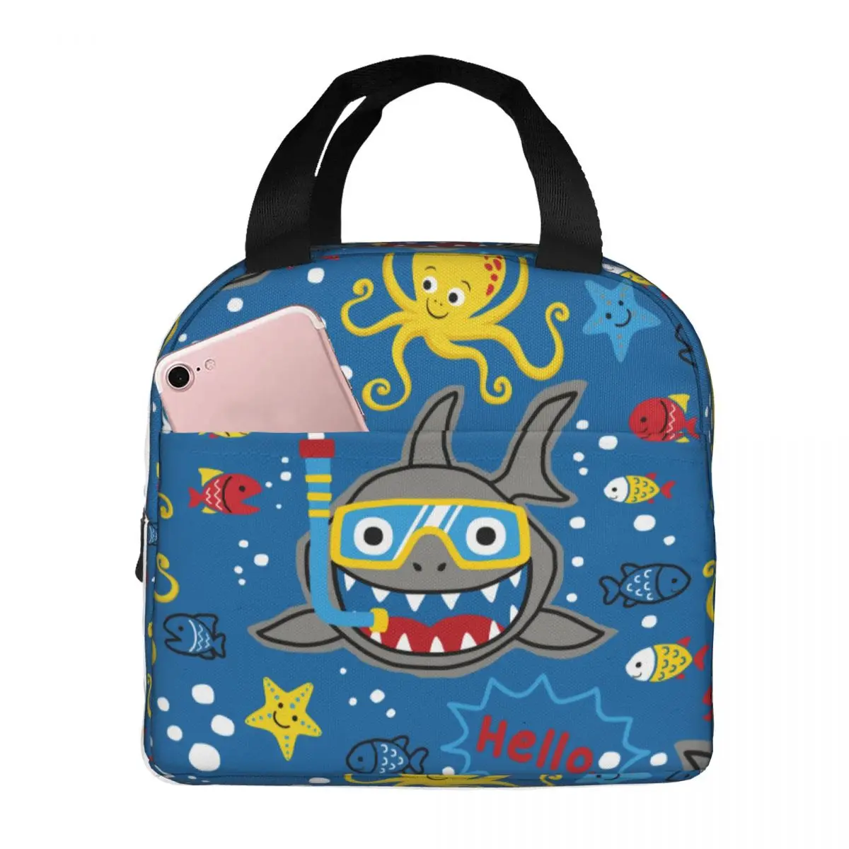 

Shark Fish Lunch Bag Portable Insulated Canvas Cooler Bags Thermal Cold Food Picnic Travel Lunch Box for Women Children