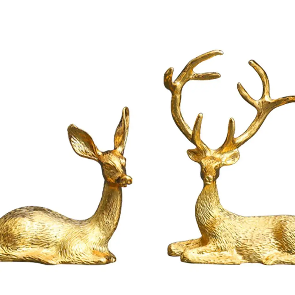 

2x Deer Statue Sculpture Living Room Tabletop Sill Bookshelf Figurine Decor