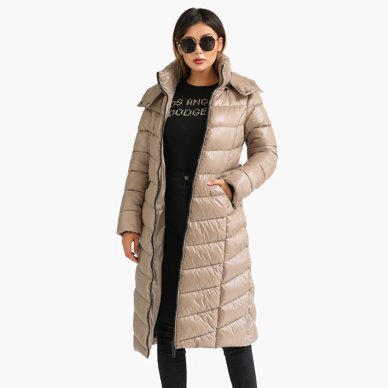 SANTELON Winter Windproof Waterproof Long Parkas Thick Warm Puffer Jackets For Women Casual Coats With Belt Hooded Outerwear