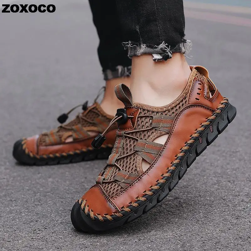 

Hot Sale Summer Men's Sandals Outdoor Non-slip Men's Beach Sandals Handmade Genuine Leather Men's Shoes Fashion Men Sneakers