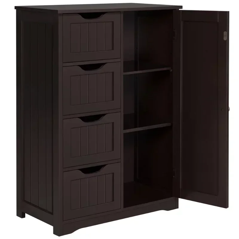 

Alden Design Wooden Bathroom Storage Cabinet with 4 Drawers & Cupboard, Espresso