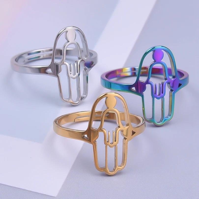

10pcs Gothic The Hand of Fatima Stainless Steel Rings for Women Trending Product Open Unisex Ring Jewelry anillos acero inoxid