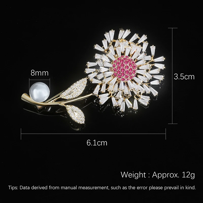 YYSuniee броши с кубическим цирконием и стразами в виде одуванчика для женщин брошь