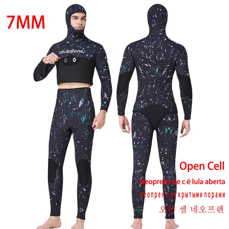 

Wetsuit 7mm Open Cell Men CR Neoprene Spearfishing Diving Suit Camouflage Camo hooded Free Diving Suit for Deep Scuba Dive