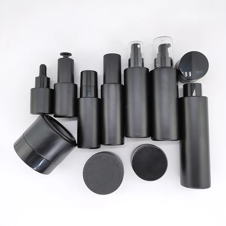 luxury cosmetic containers and packaging spray pump bottle oil dropper bottle matte black glass bottles for cosmetics