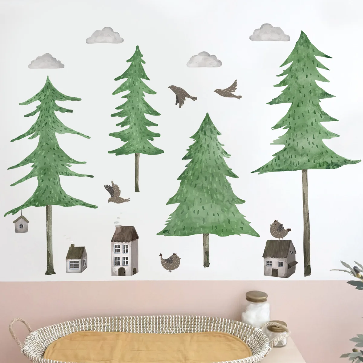 

Green Christmas Tree Wall Sticker Vinyl Large Tree Mural Art Decal Self-adhesive Forest Wallpaper Living Room Bedroom Decoration