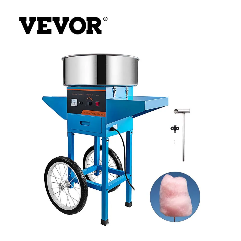 VEVOR Cotton Candy Machine Commercial with Bubble Cover Shield and Cart Cotton Candy Machine Candy Floss Maker Blue 1030W
