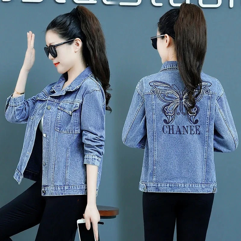 

Denim Jacket Womens Autumn Winter 2022 New Fashion All-match Casual Jeans Jacket Women Large Size Loose Embroidered Outerwear