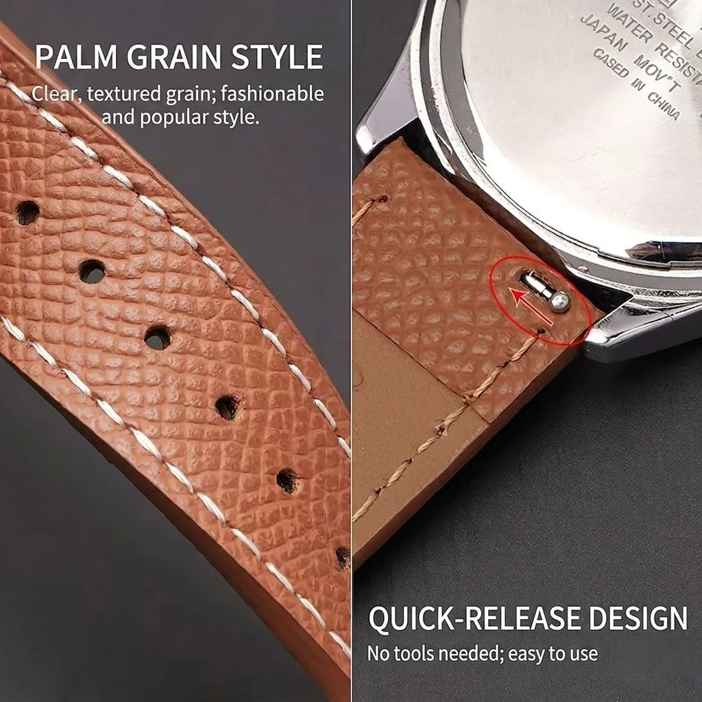 Фото Ремешок для часов из натуральной кожи Epsom Pattern, подходит для Cartier Tank Tudor Hermes, 18 мм, 20 мм, 22 мм, быстросъемный ремешок для часов. №4