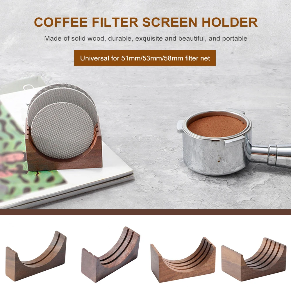 

Coffee Filter Screen Holder Wooden Walnut Stand for 51/53/58mm Puck Screen Reusable Filter Holder Stand Espresso Accessories