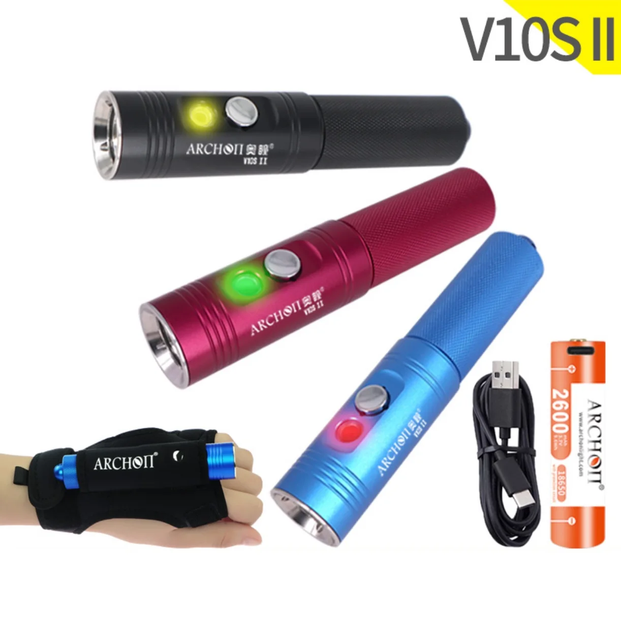

ARCHON V10S II Dive Light CREE 1200LM Mini Diving Flashlight by 18650 Battery for Dive HD Video Photoraphy