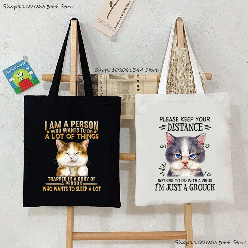 Женская Холщовая Сумка-тоут с животными кошками и юмористическими цитатами